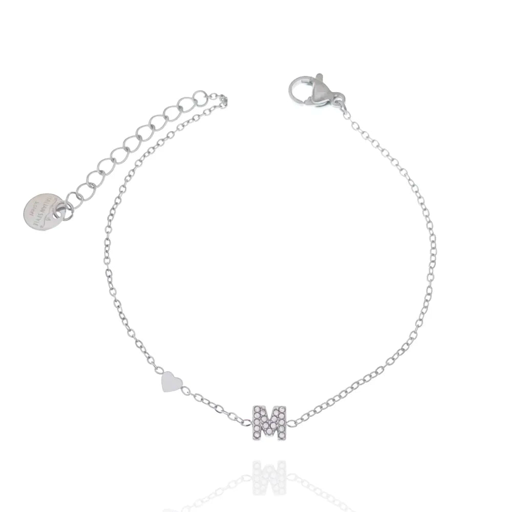 Bracciali letterine cuore argento