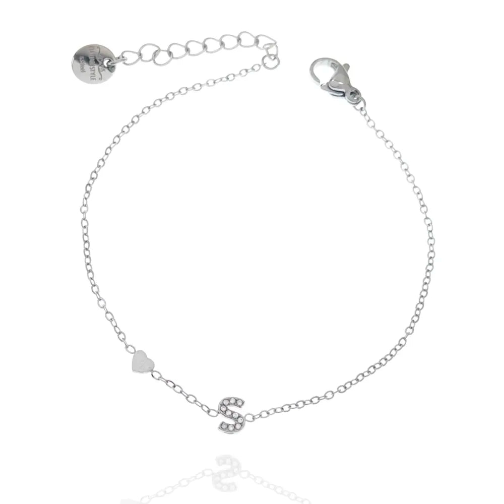 Bracciali letterine cuore argento